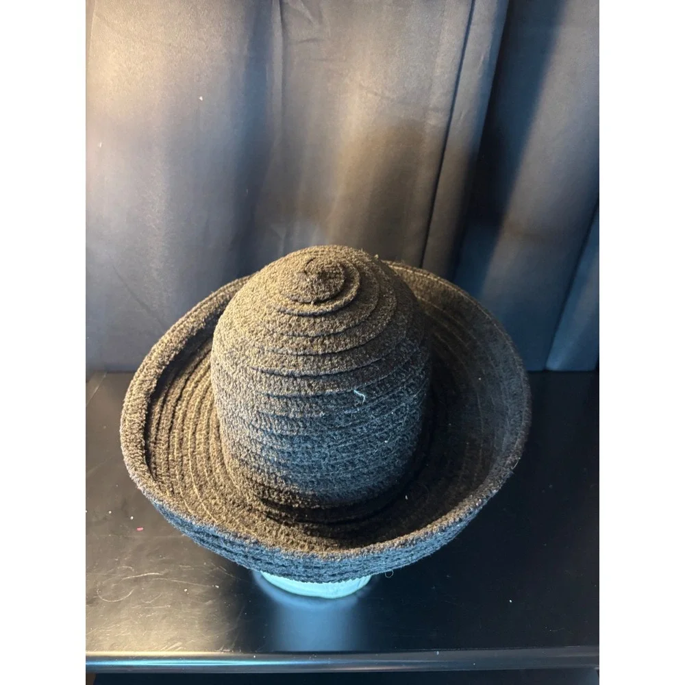 Signature Studio Black Textured Knit Wide Brim Sun Hat RN 31289 Vintage Style
